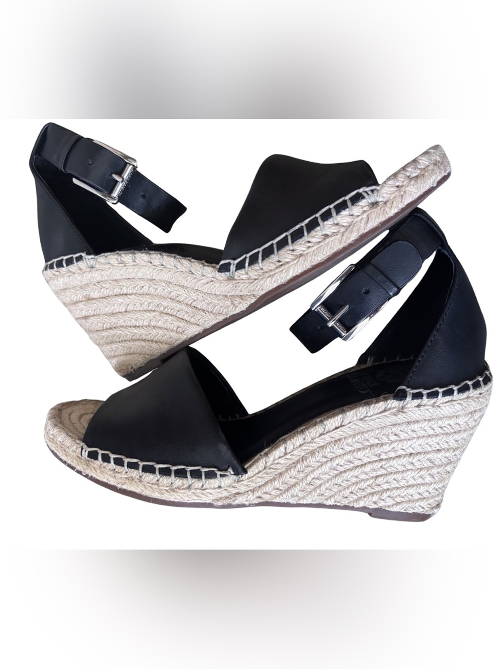 Vince Camuto Black Leather Espadrille Wedge Sandals
